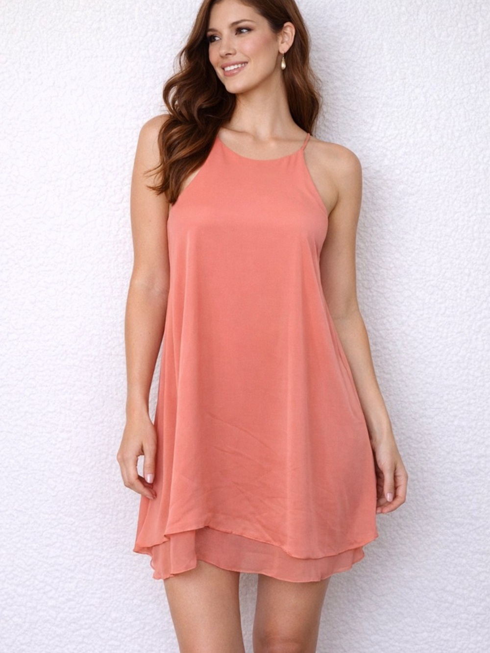 🍑✨ Tyche Coral Halter Swing Dress – Size M NWT 🌸☀️